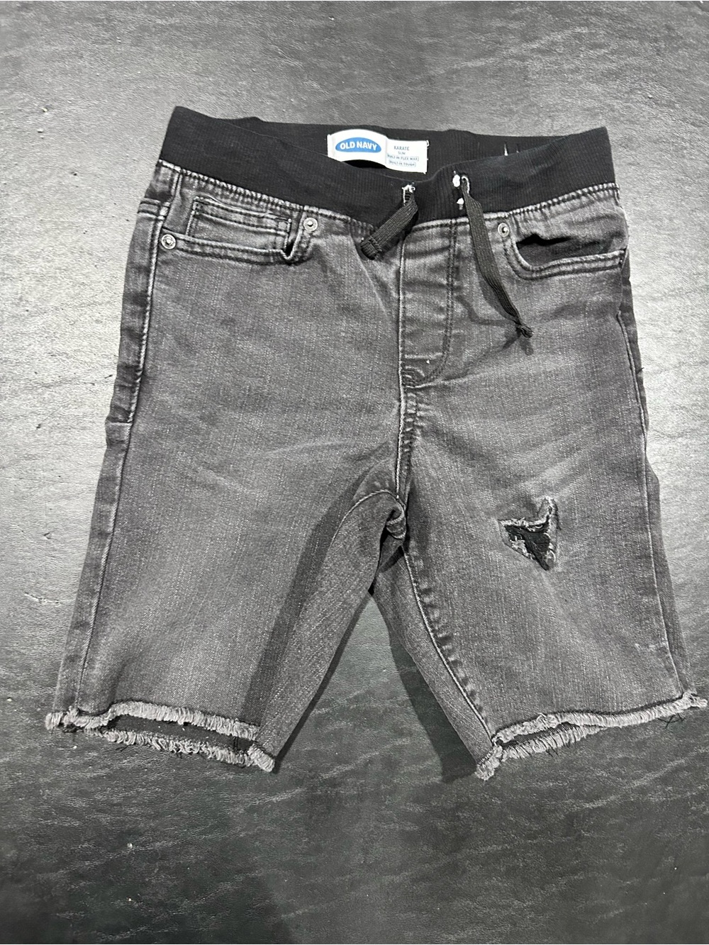 Old Navy Boys' Black/Grey Distressed Denim Shorts
